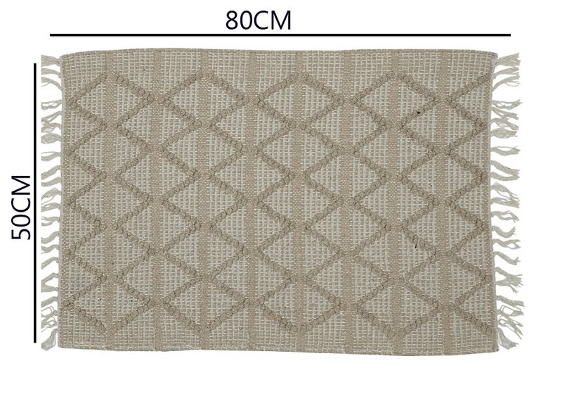 Ambrosia 50 x 80 cm Beige Handloom Cotton Rug With Tufted Diamond Pattern Small Woven Floor Mat Accent Piece And Blanket Style Texture For Entryway Bedroom Boho Decor - Image 4
